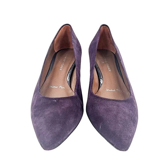 Donald J. Pliner Pumps Shoes Suede Rome Purple 8N Narrow Kitten Heel Pointy Toe - Picture 1 of 11
